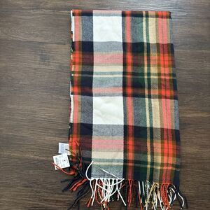 J. Crew Classic Tartan Plaid Fringe Designer Y2K SoHo Scarf Wrap NWT 24"x76"